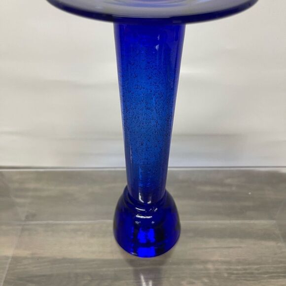Cobalt Blue Art Glass Candle Holder – 7.5” Mid-Century Style - Picture 6 of 8
